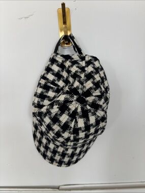 Anthropologie Black & White Plaid Cap-Style Hat
